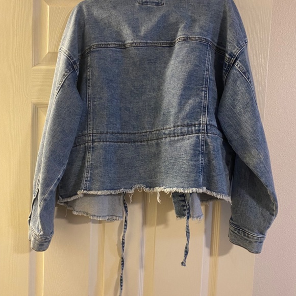 Distressed Drawstring Jean Jacket - Picture 2 of 2